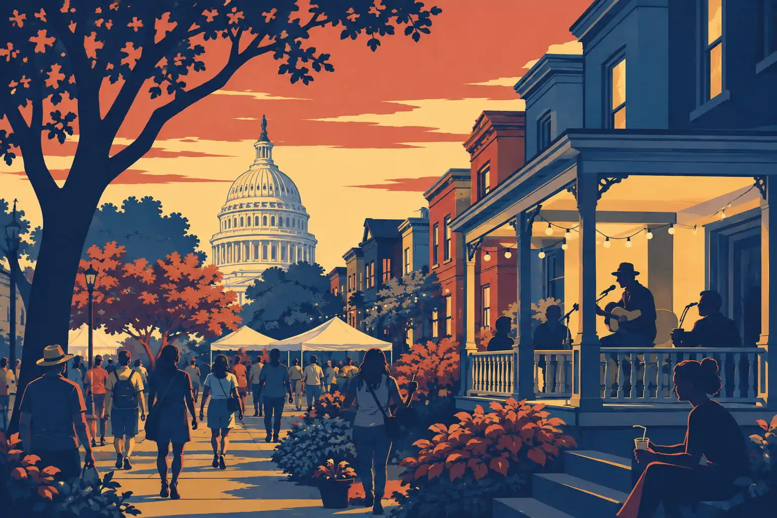 Capitol Hill porches at golden hour